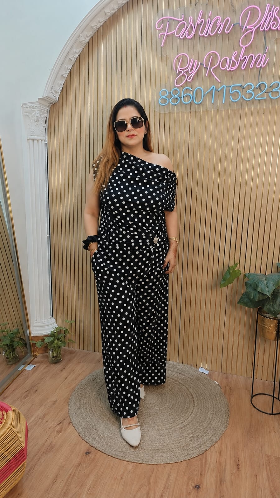 Polka Dot One-Shoulder Co-Ord Set