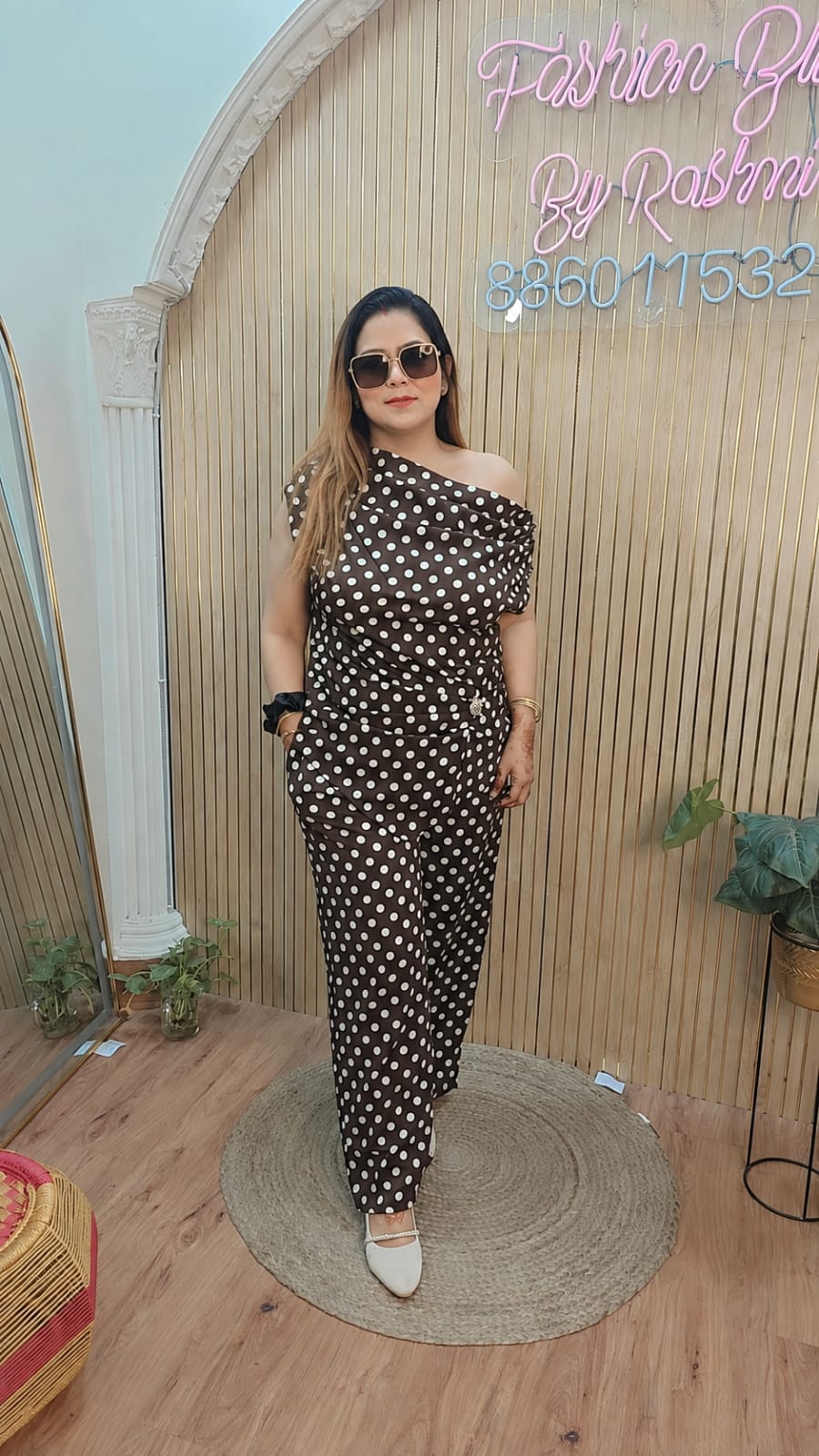 Polka Dot One-Shoulder Co-Ord Set