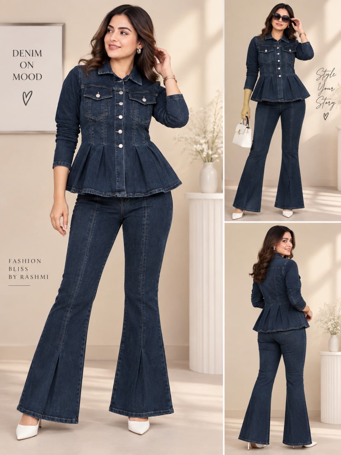 💙 Denim Flared Peplum Cord Set