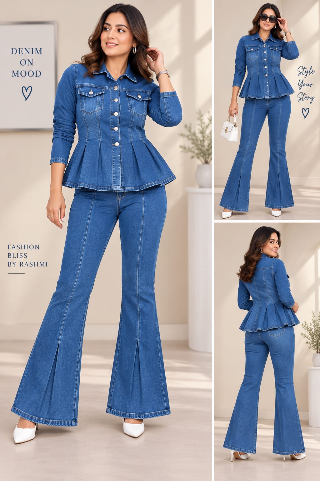 💙 Denim Flared Peplum Cord Set