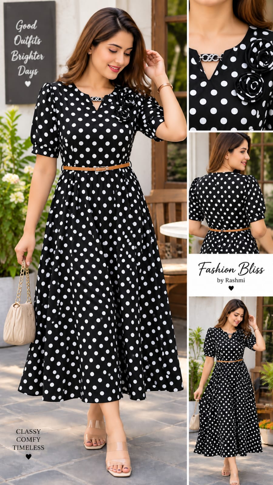 Women’s Polka Dot Fit & Flare Midi Dress