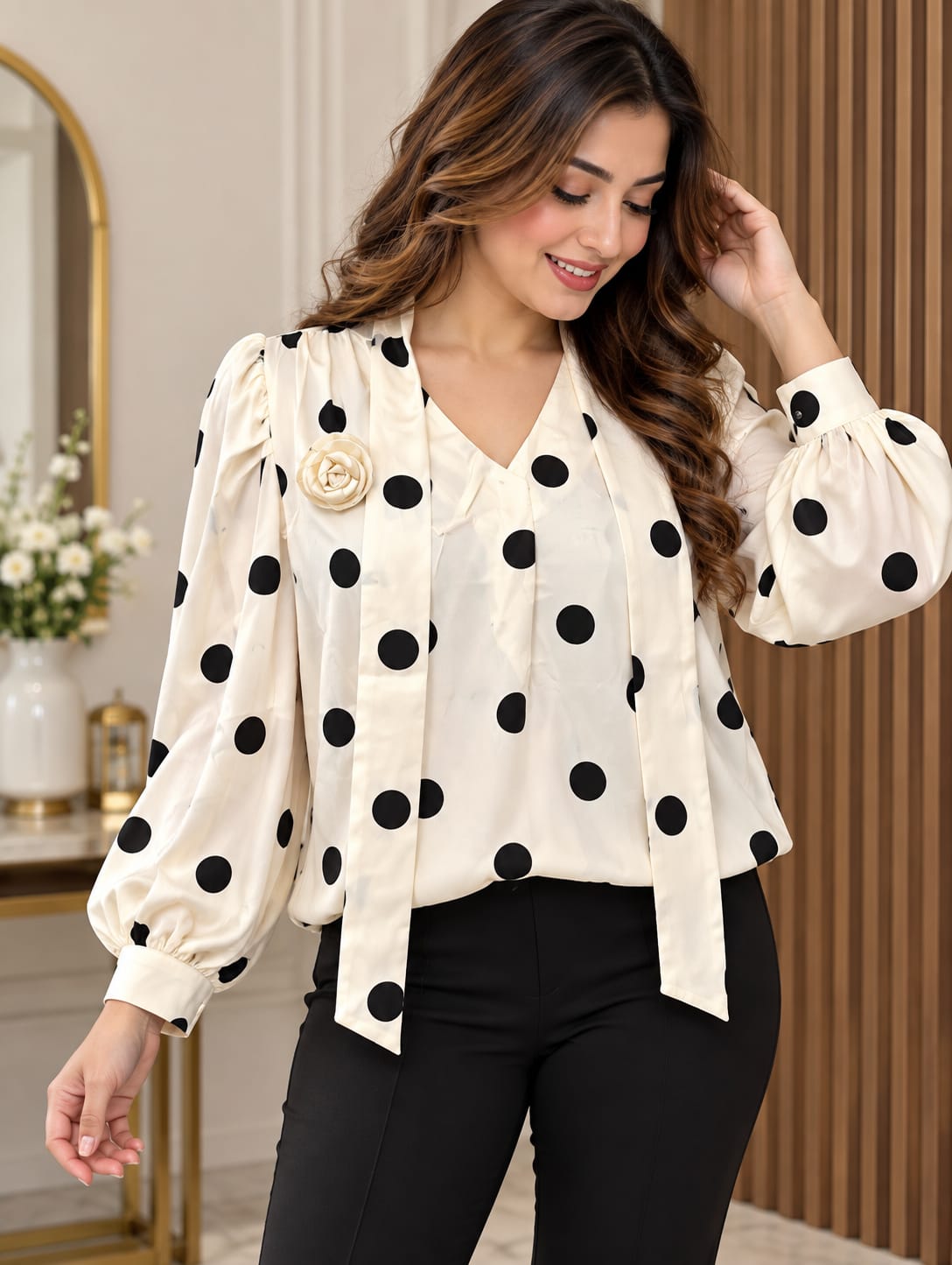 Polka Dot Luxe Tie-Neck Blouse top