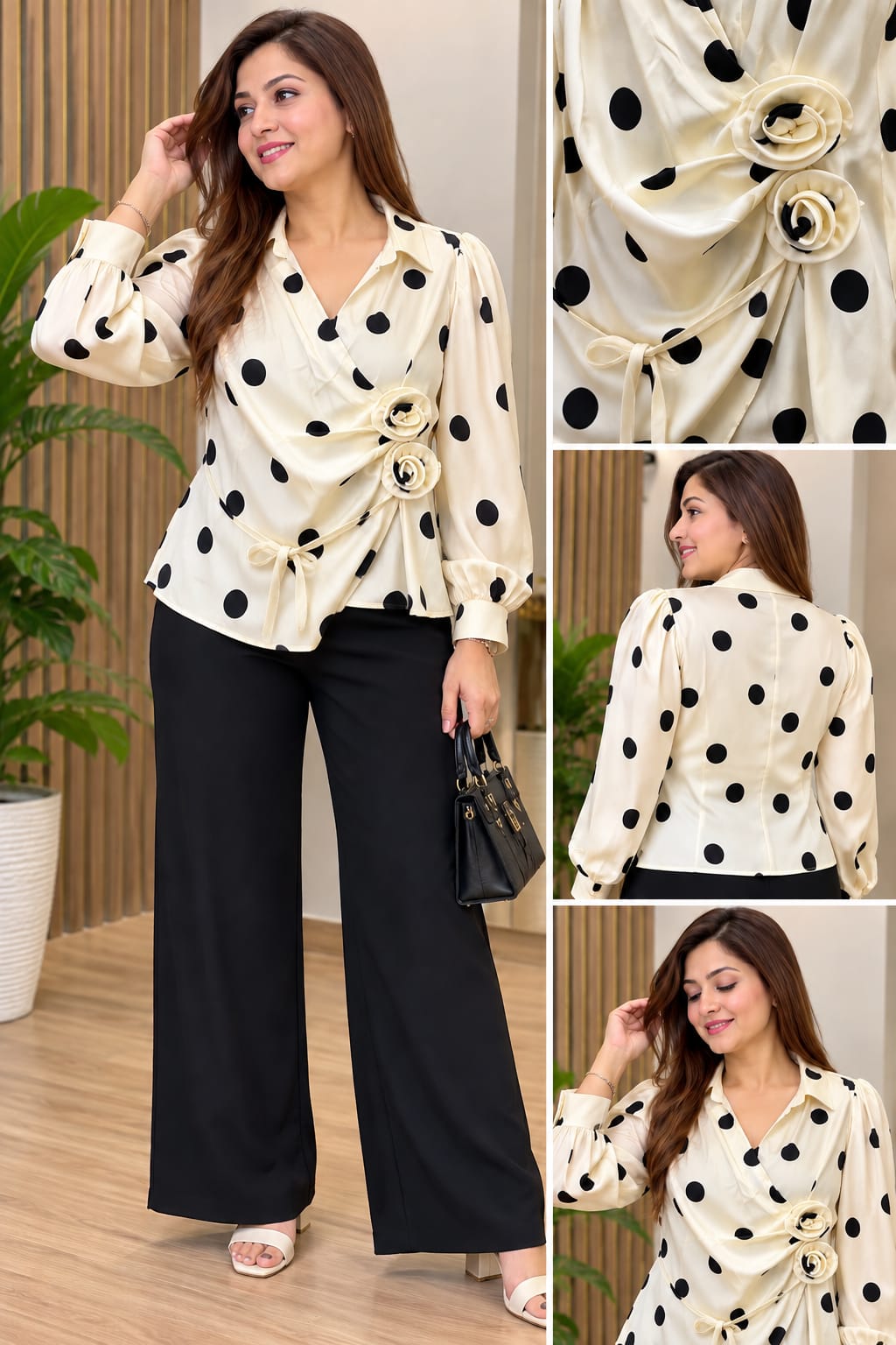 Premium Polka Dot Rose Wrap Top ✨