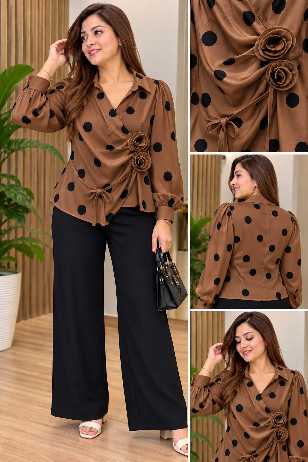 Premium Polka Dot Rose Wrap Top ✨