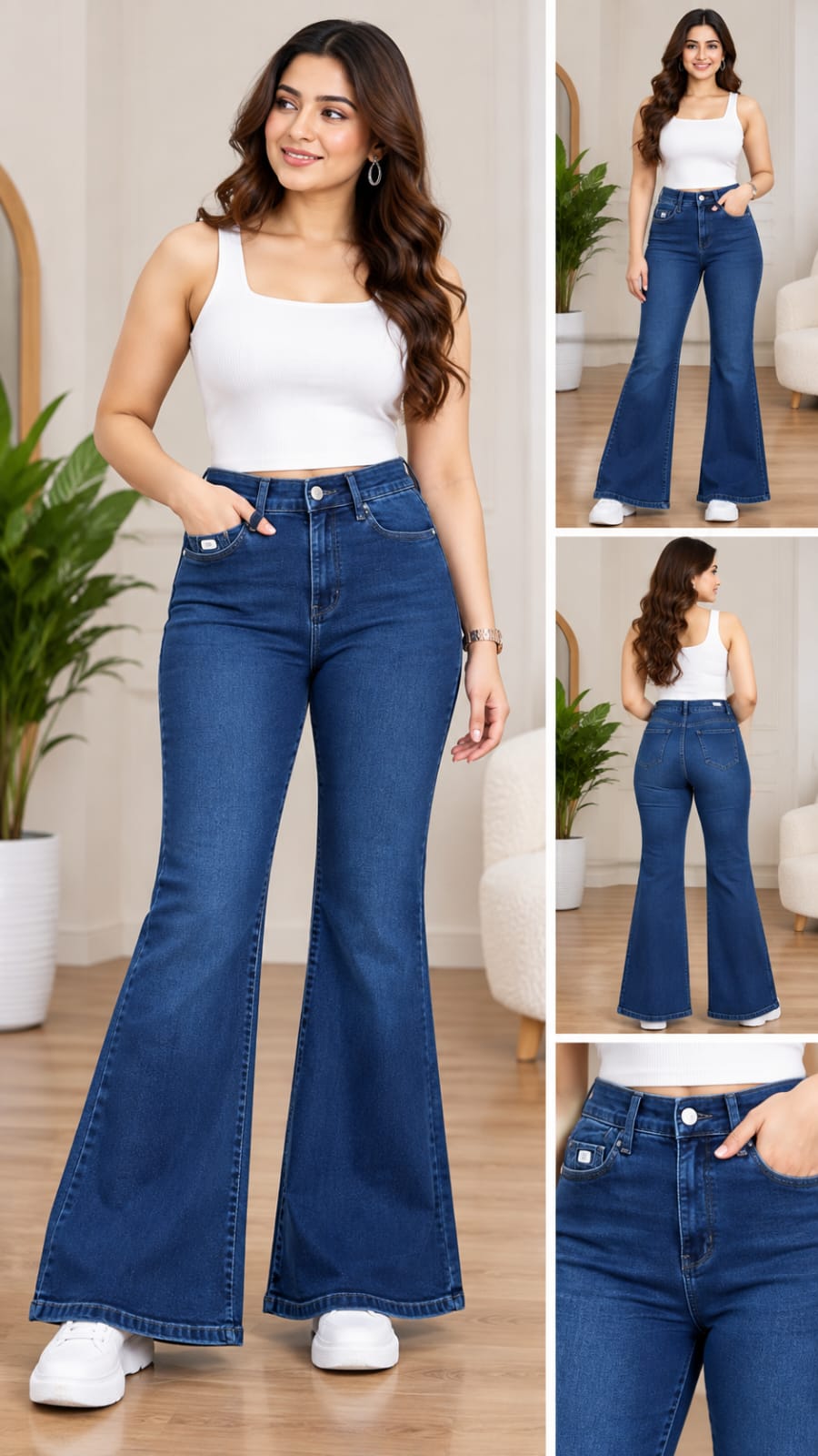Waist Wide-Leg Flared Denim Jeans (1153)