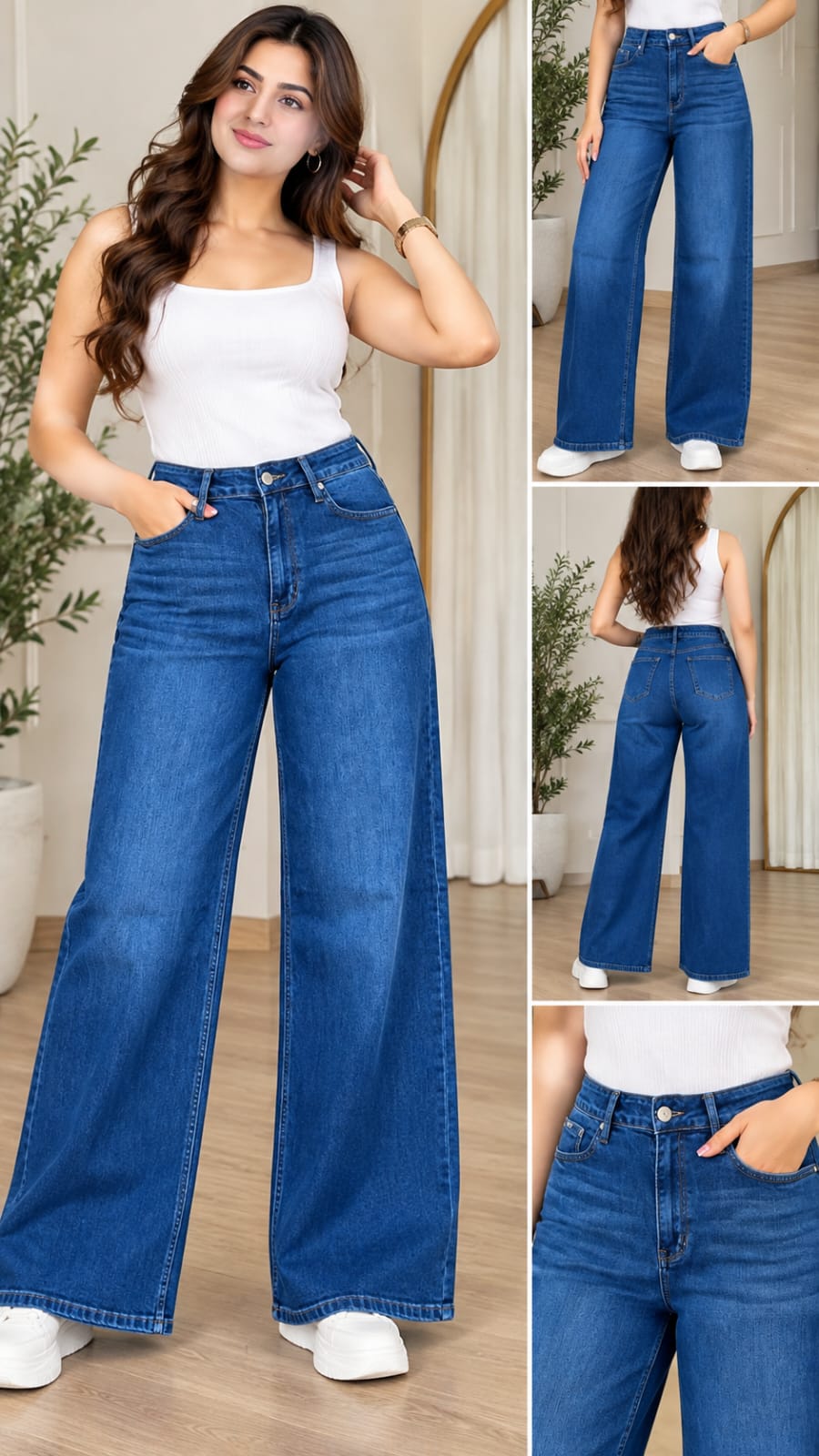 Women’s High-Waisted Wide-Leg Blue Denim Jeans (1136)