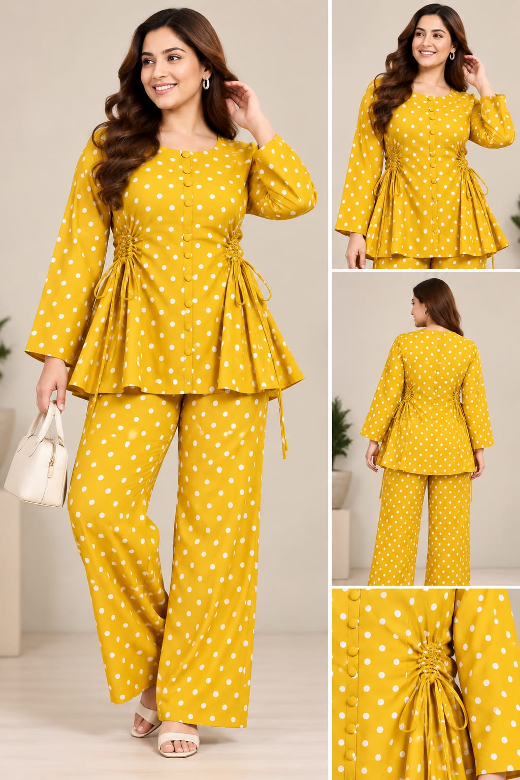 Polka Dot Side-Tie Cord Set for Women
