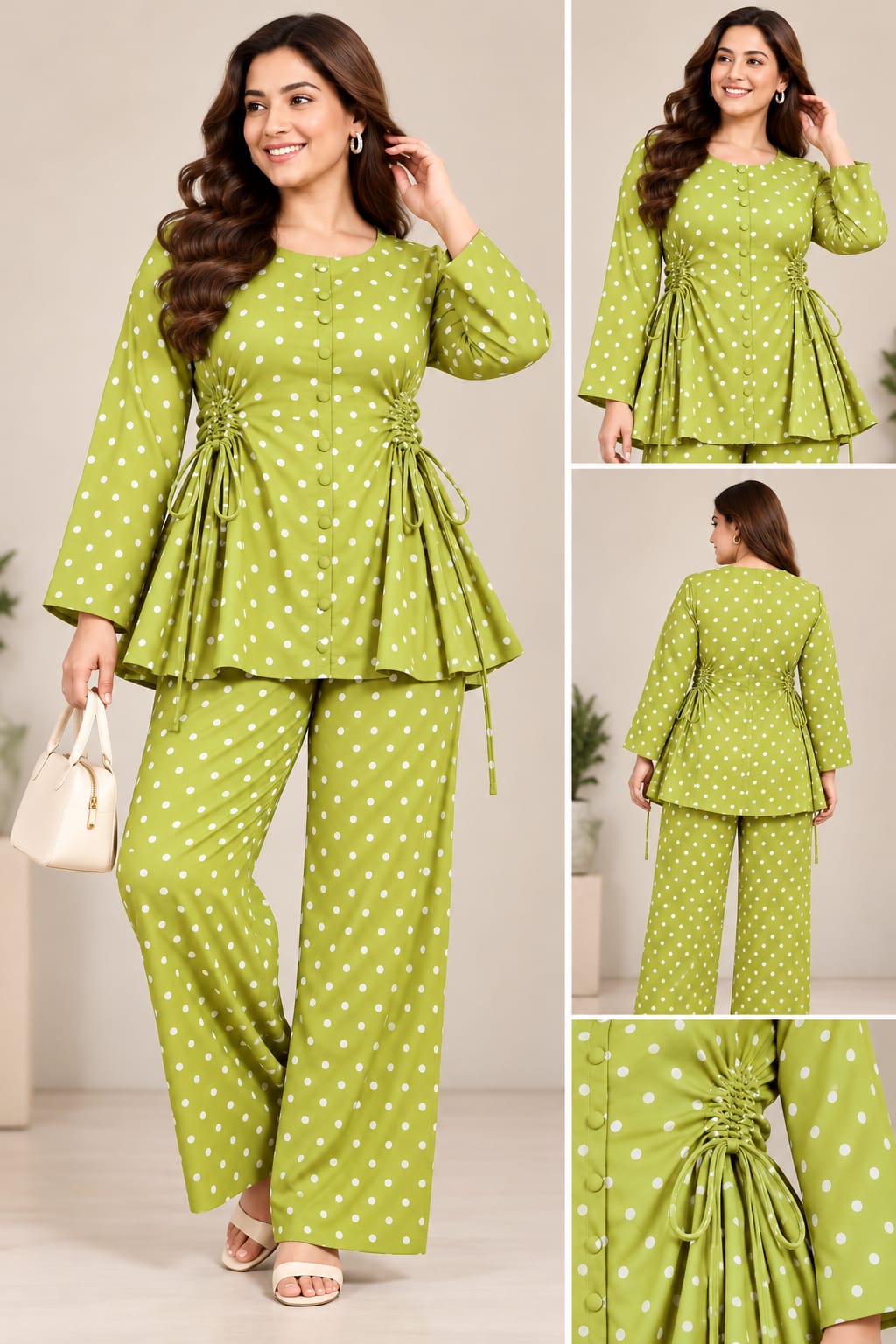 Polka Dot Side-Tie Cord Set for Women