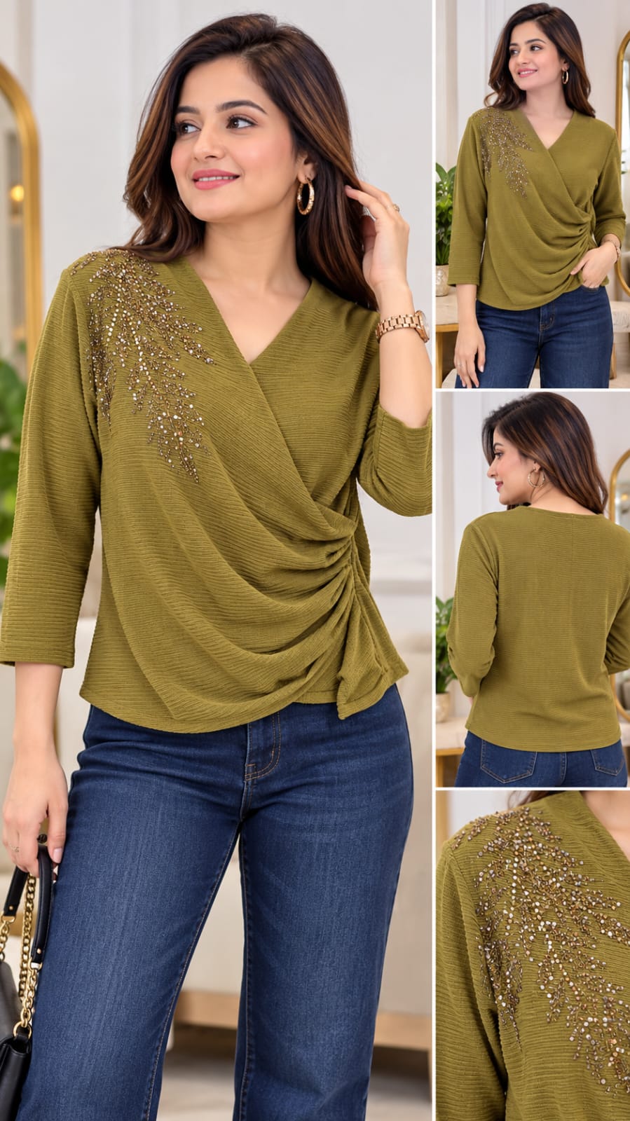 ✨ Premium Crystal Embellished Drape Top