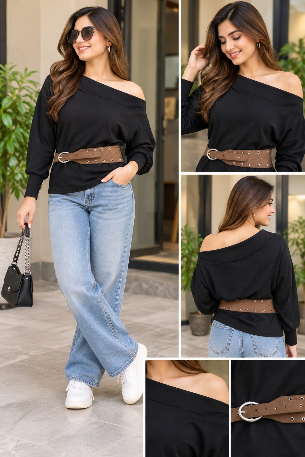 Premium Asymmetric Off-Shoulder Top with Belt