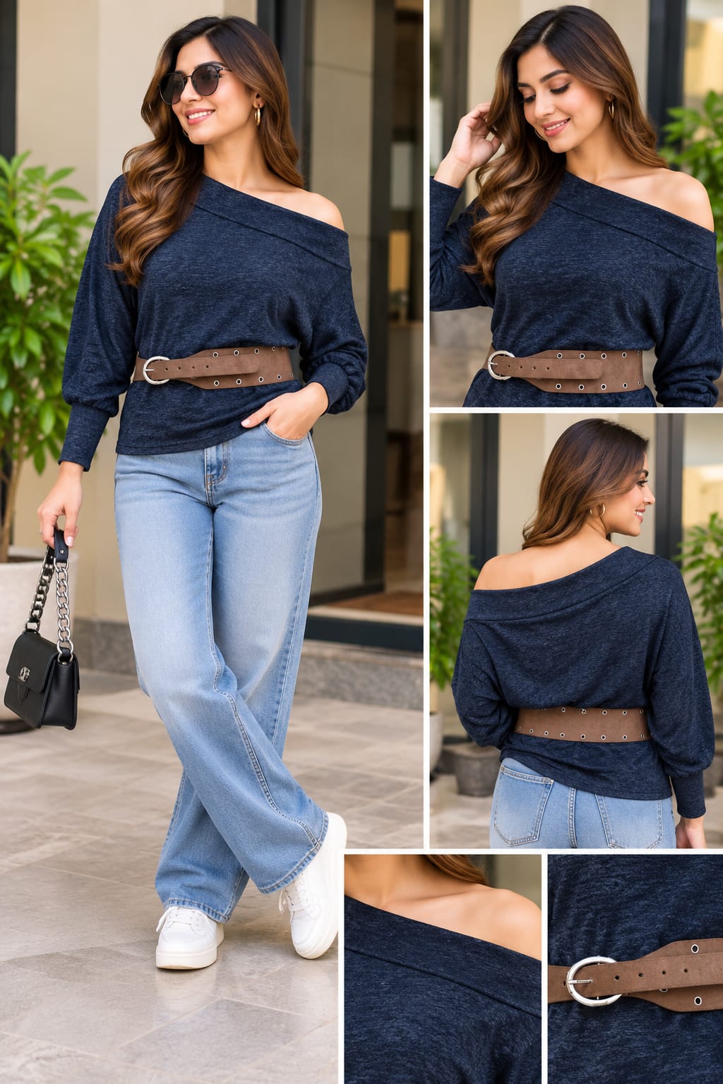 Premium Asymmetric Off-Shoulder Top with Belt