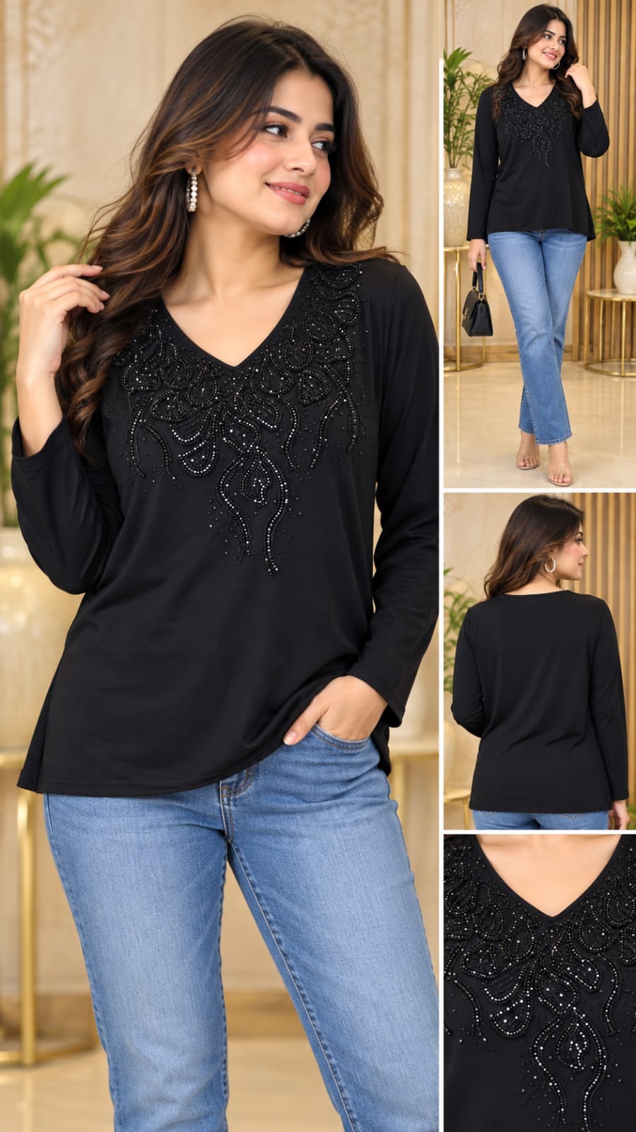 Elegant Embellished V-Neck Top✨