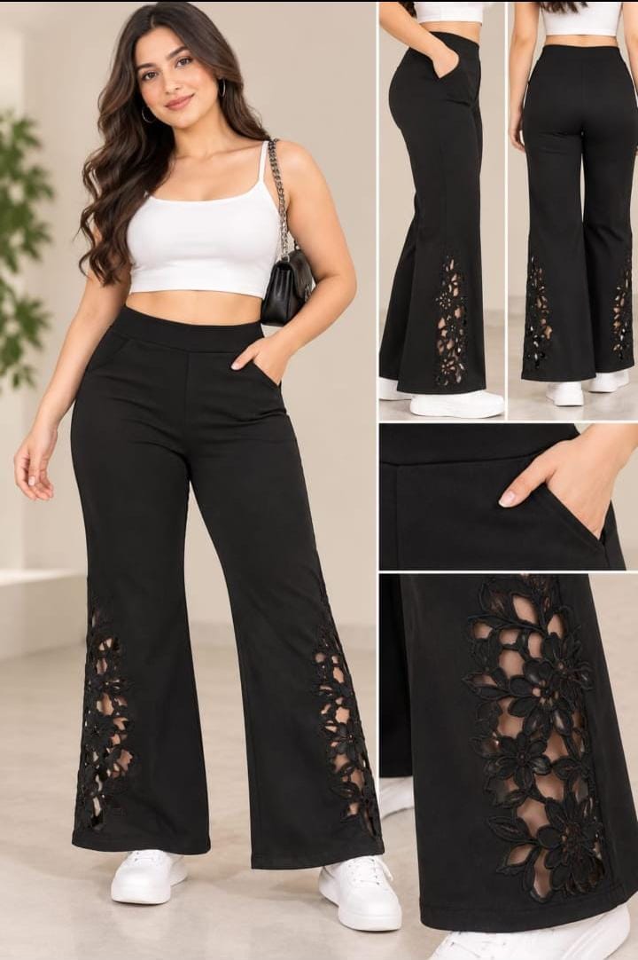 Premium black Floral Lace Bell Bottoms – Classy