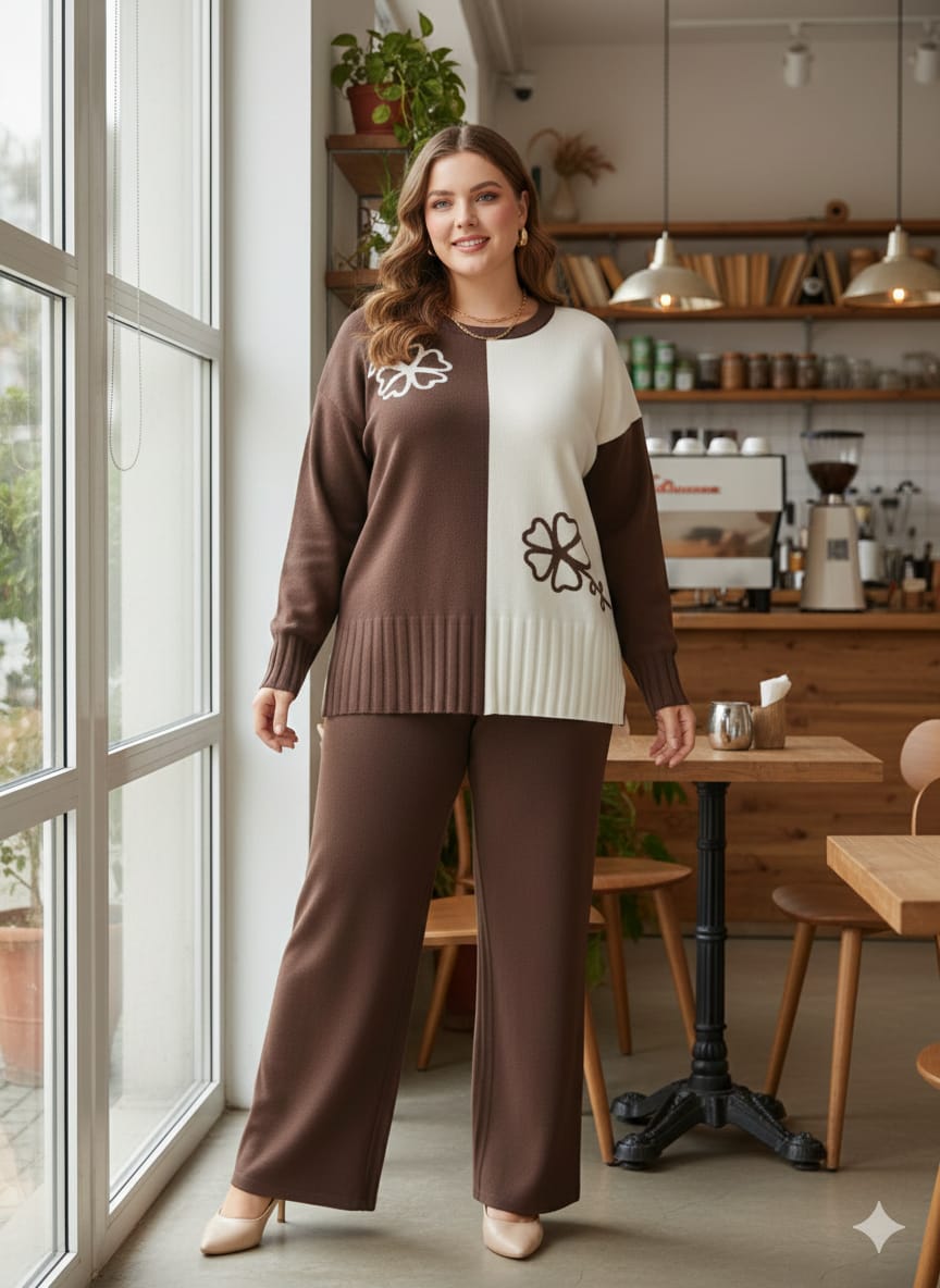 Two-Tone Floral Knit winter Cord Set