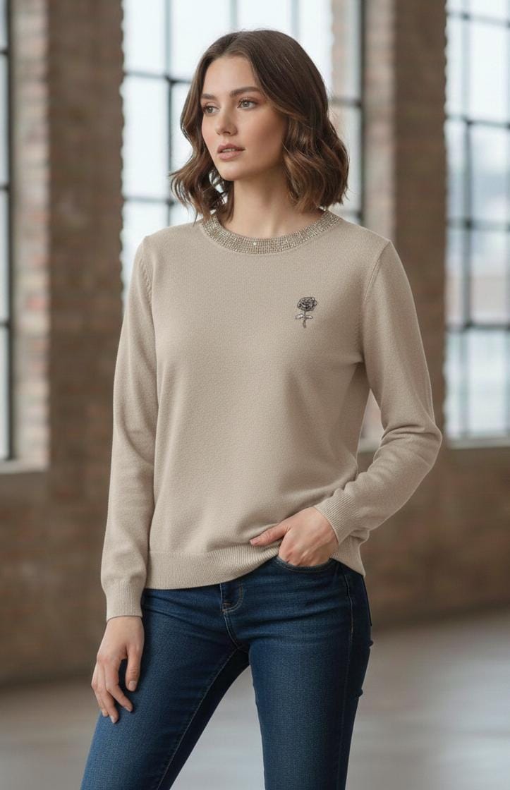 Crystal Neck Embellished Winter Top