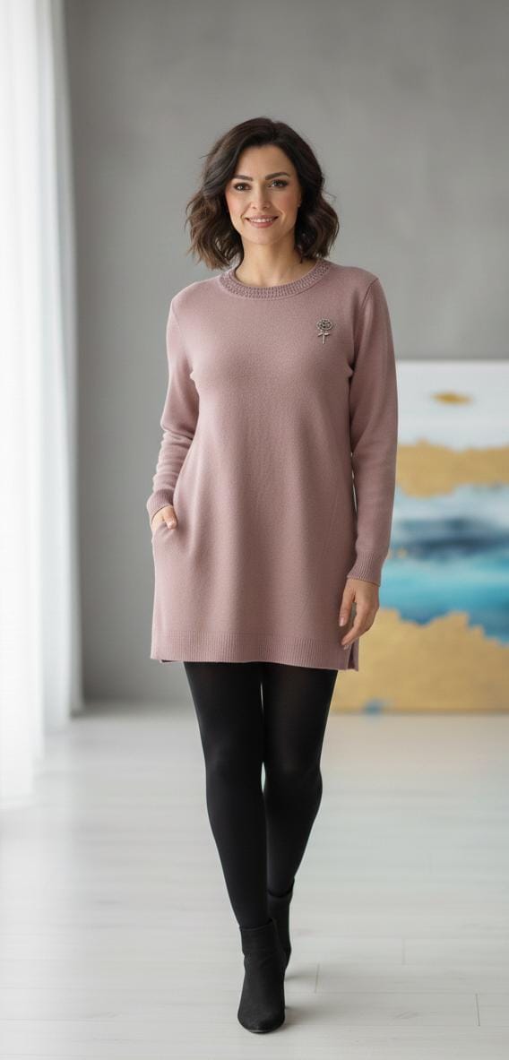 Plus Size "Floral Brooch Detail" long top