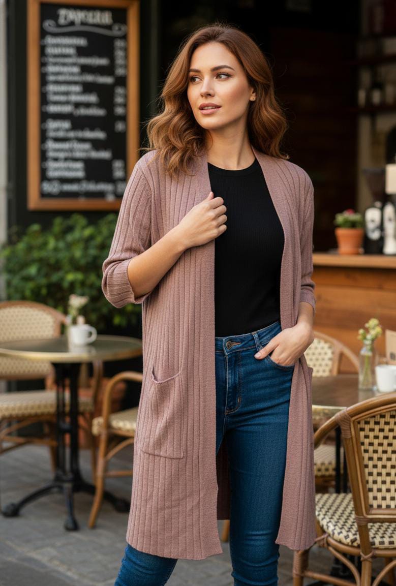 Ruby Textured Midi Shrug with Front Pockets