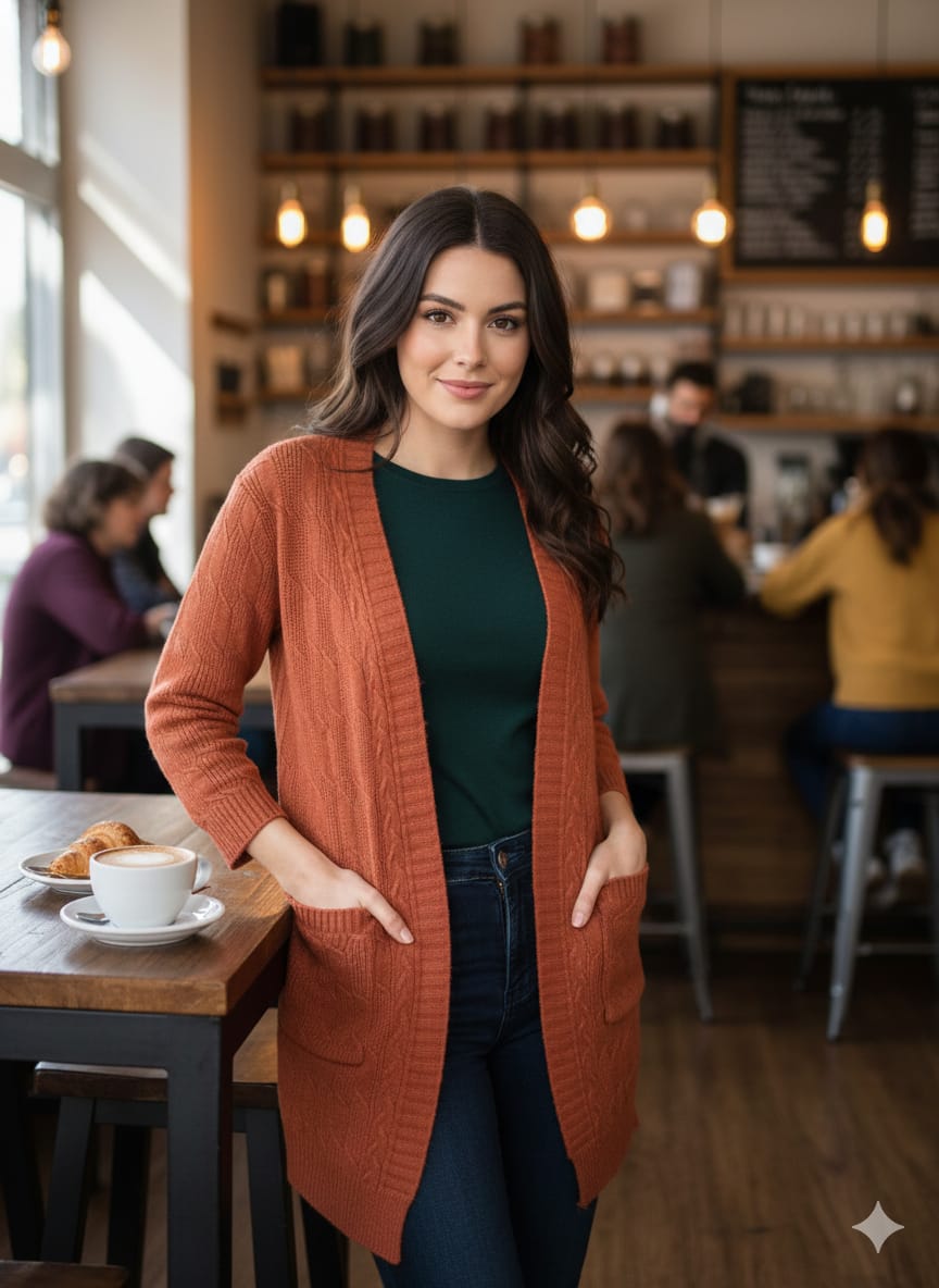 Ruby Textured Midi Shrug with Front Pockets