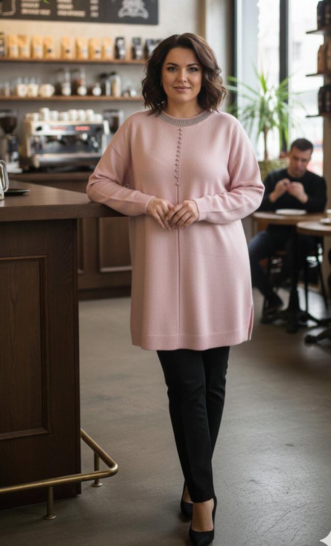 Embellished Tunic Sweater with Beaded Detail long top