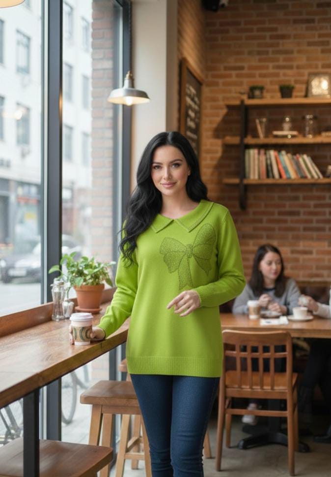 Bow Embellished Peter Pan Collar Knit top