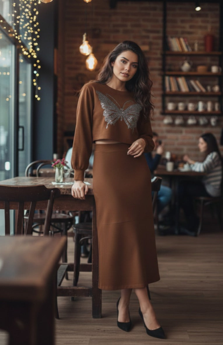 Butterfly Ensemble Crop top & Skirt"