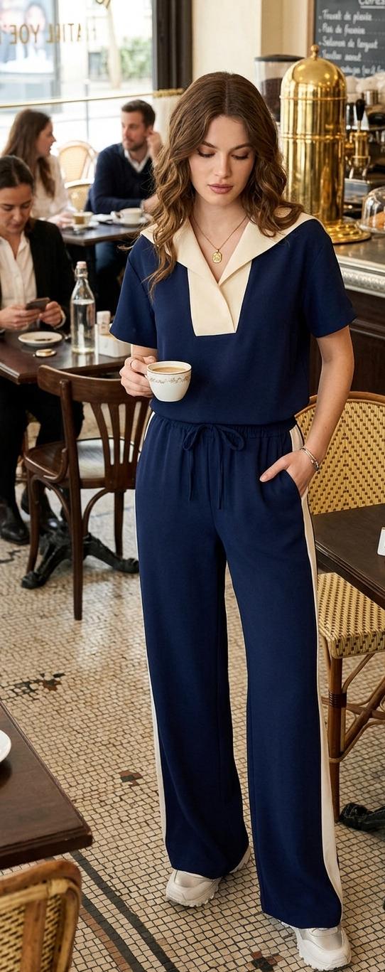 Luxury Leisure Contrast V-Neck cord Set