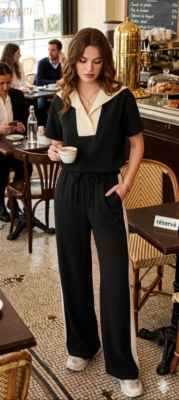 Luxury Leisure Contrast V-Neck cord Set