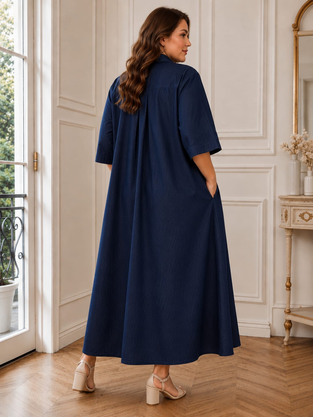 Classic Denim Embroidery Maxi Dress
