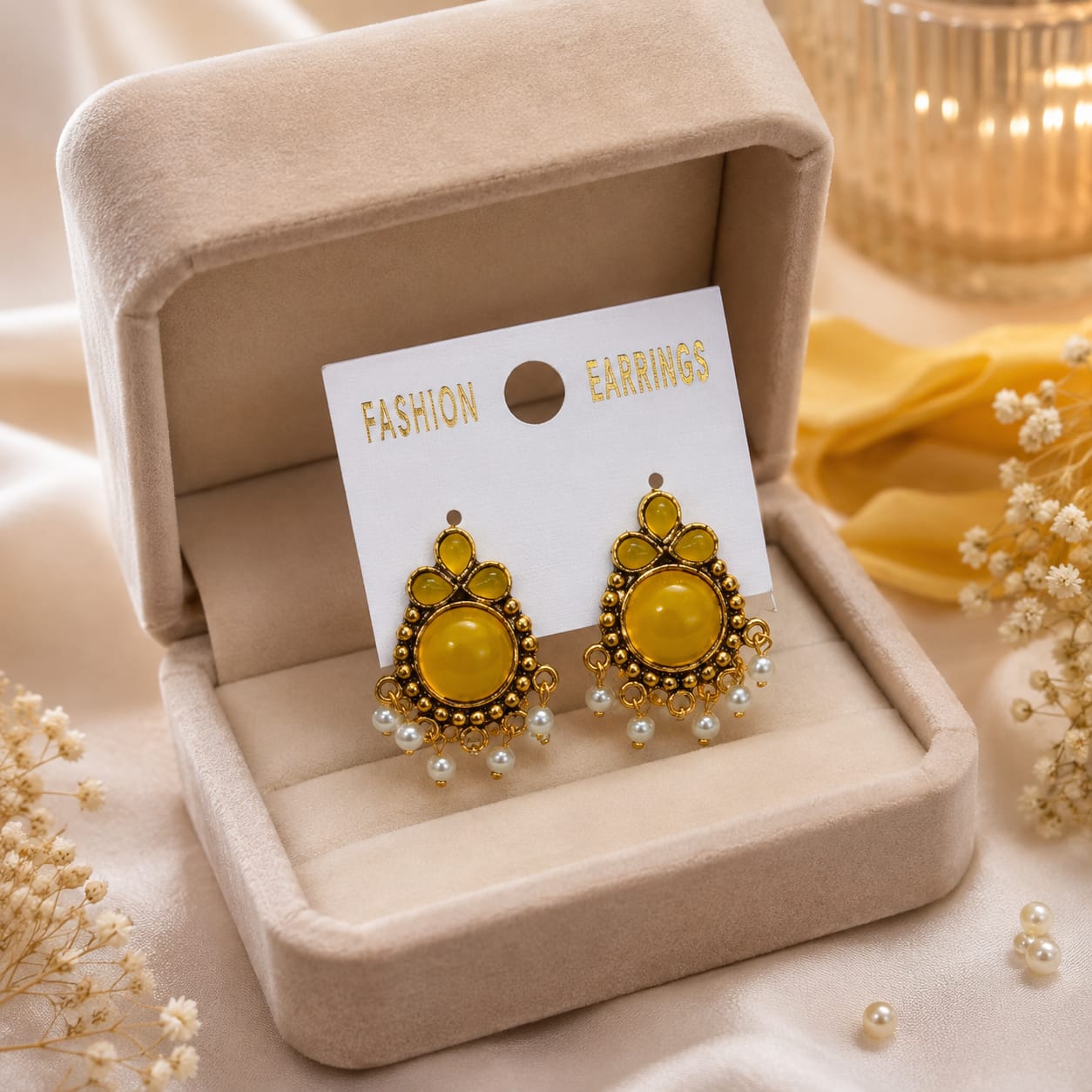 Antique Stone Stud Earrings with Pearl Dangles