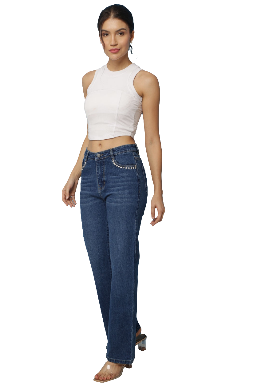 "Pearl Pocket Straight Fit Denims”