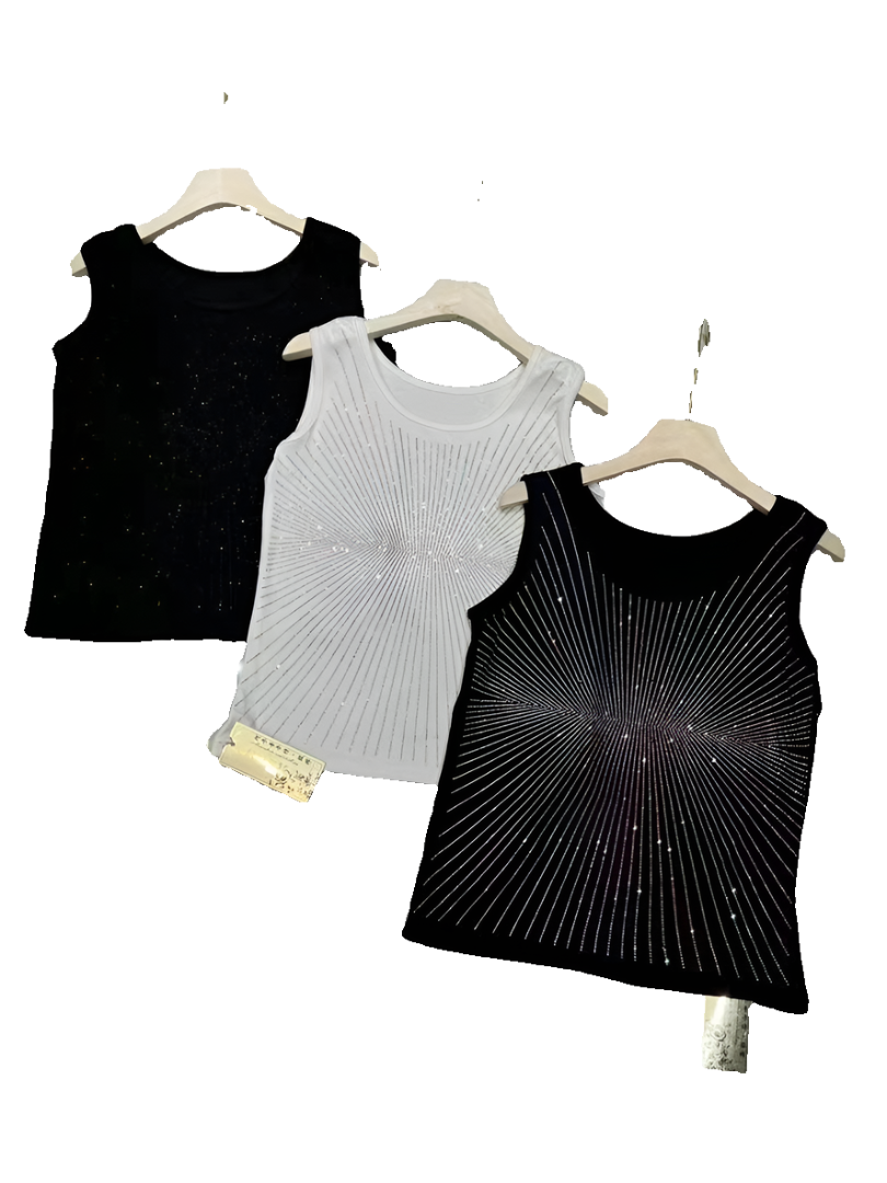 Striped Sensation: Black and White Spider Sando Top - Black/White/Silver