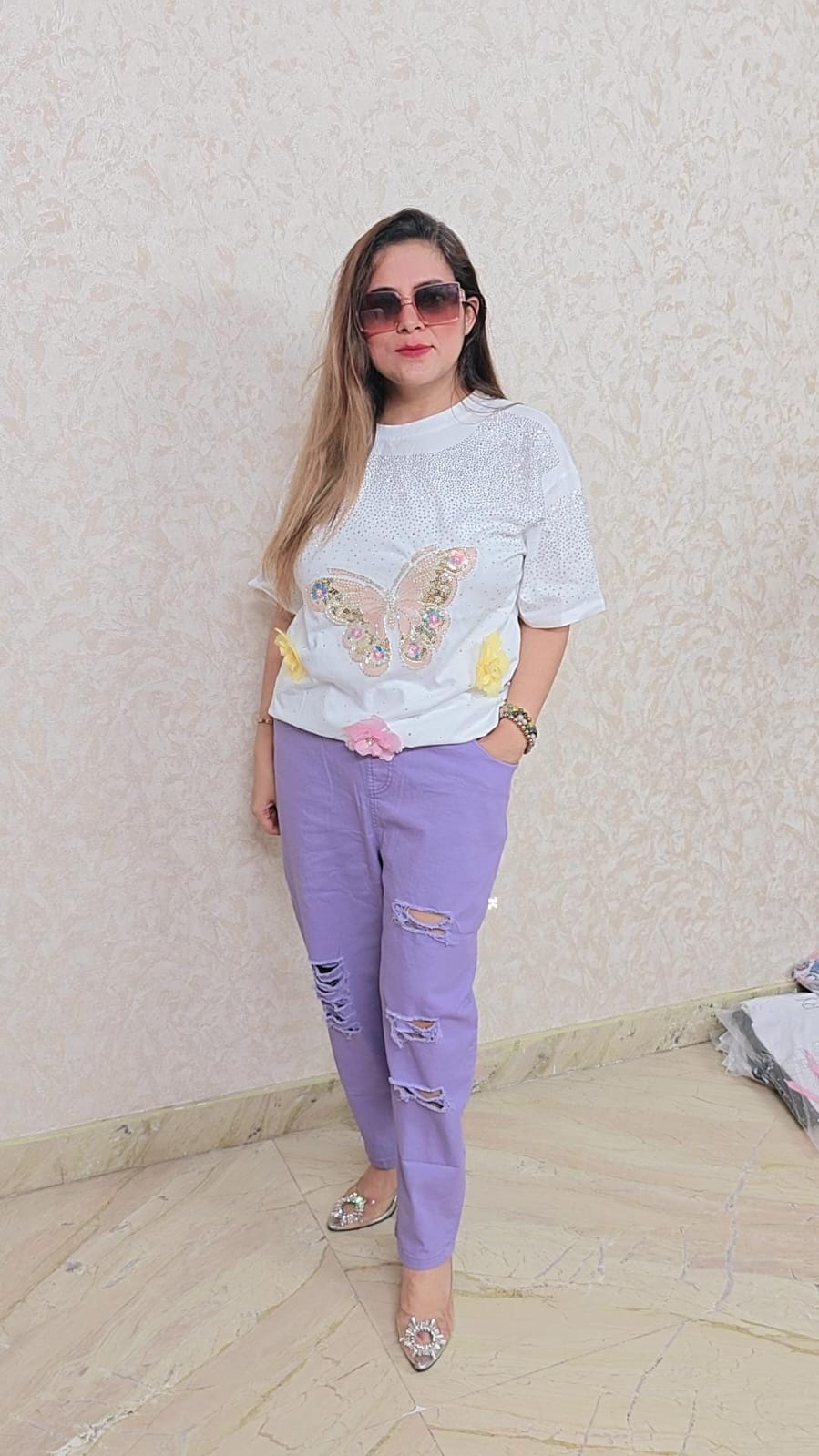 Premium butterfly emblessihed top