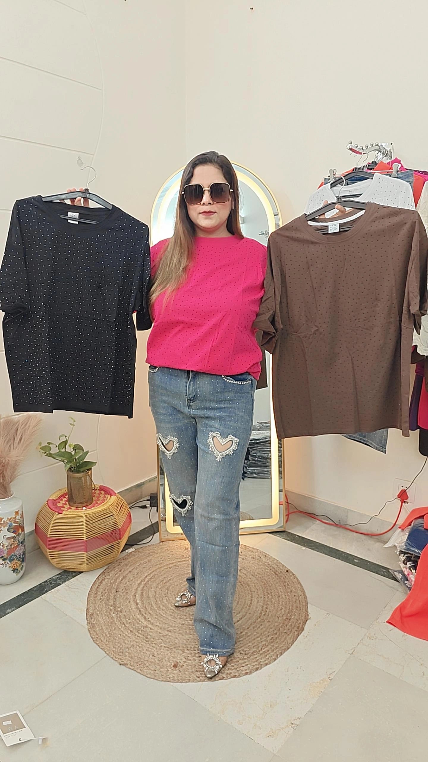 Glam Game Strong – Sparkle Tees in Black,white Brown & Hot Pink