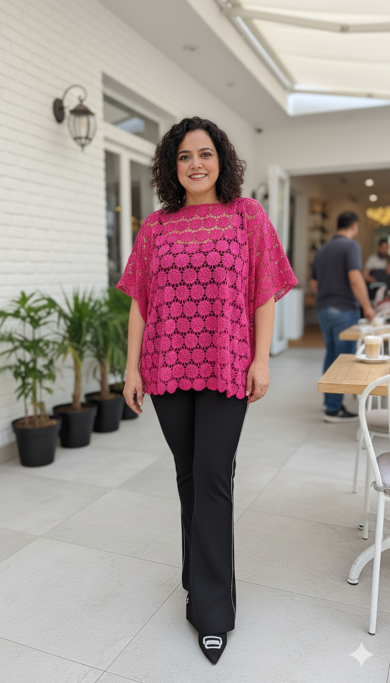 "Elegant Floral Lace Cape Top"