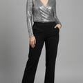 Embellished Black Straight-Leg Trousers