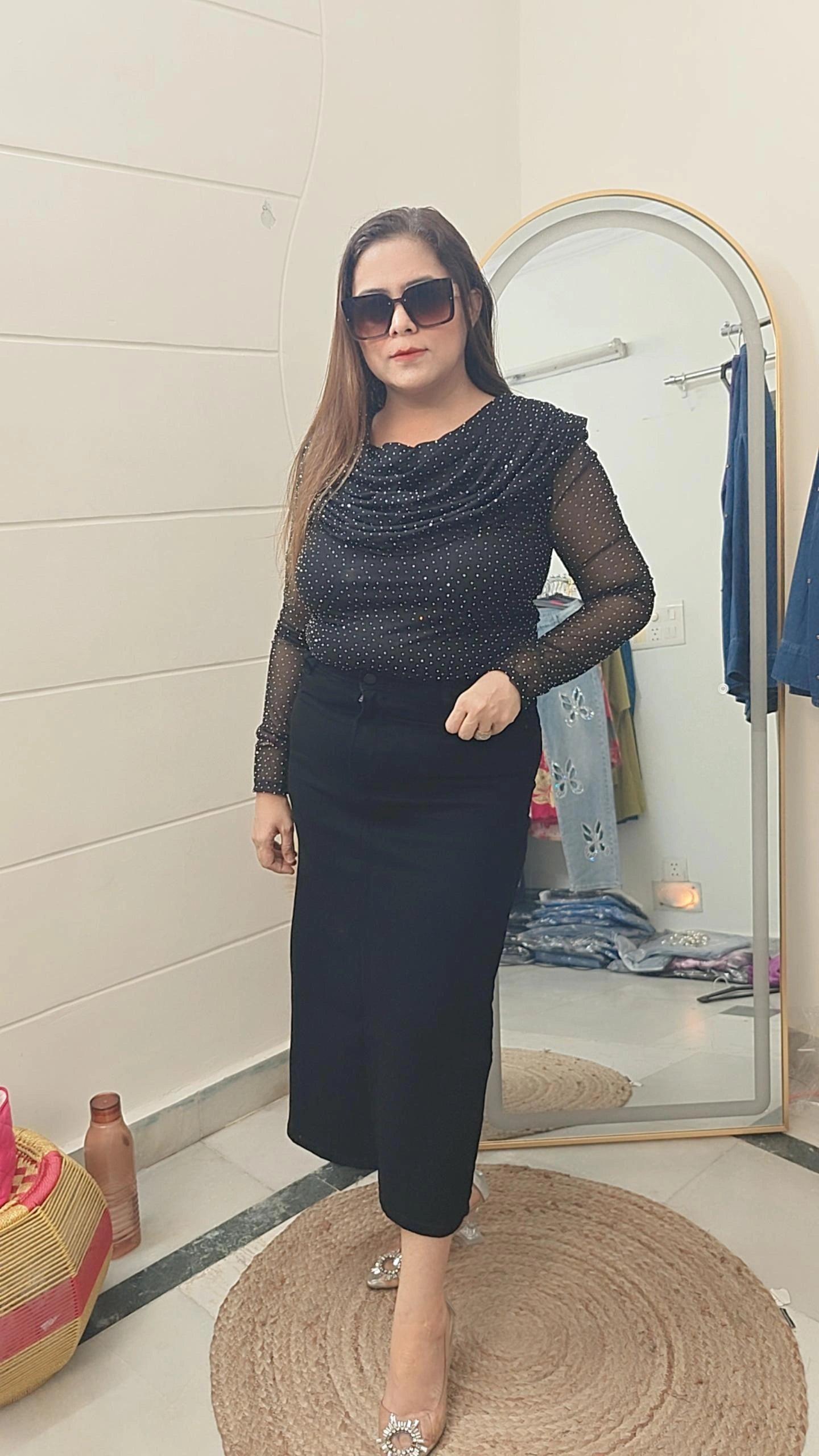 Chic Black denim skirts