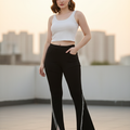 High-Waist flared Pants with Crystal Fringe Slit