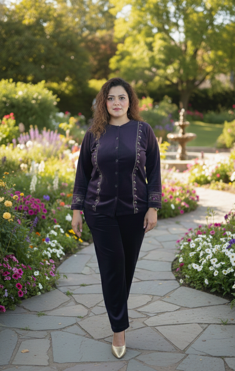 Velvet Embroidery Cordset/Nightsuit