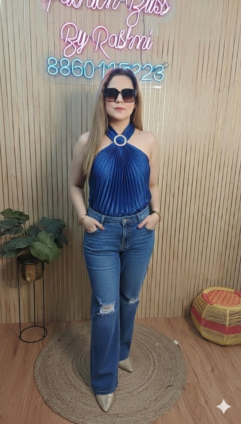 Elegant Pleated Halter Neck Top