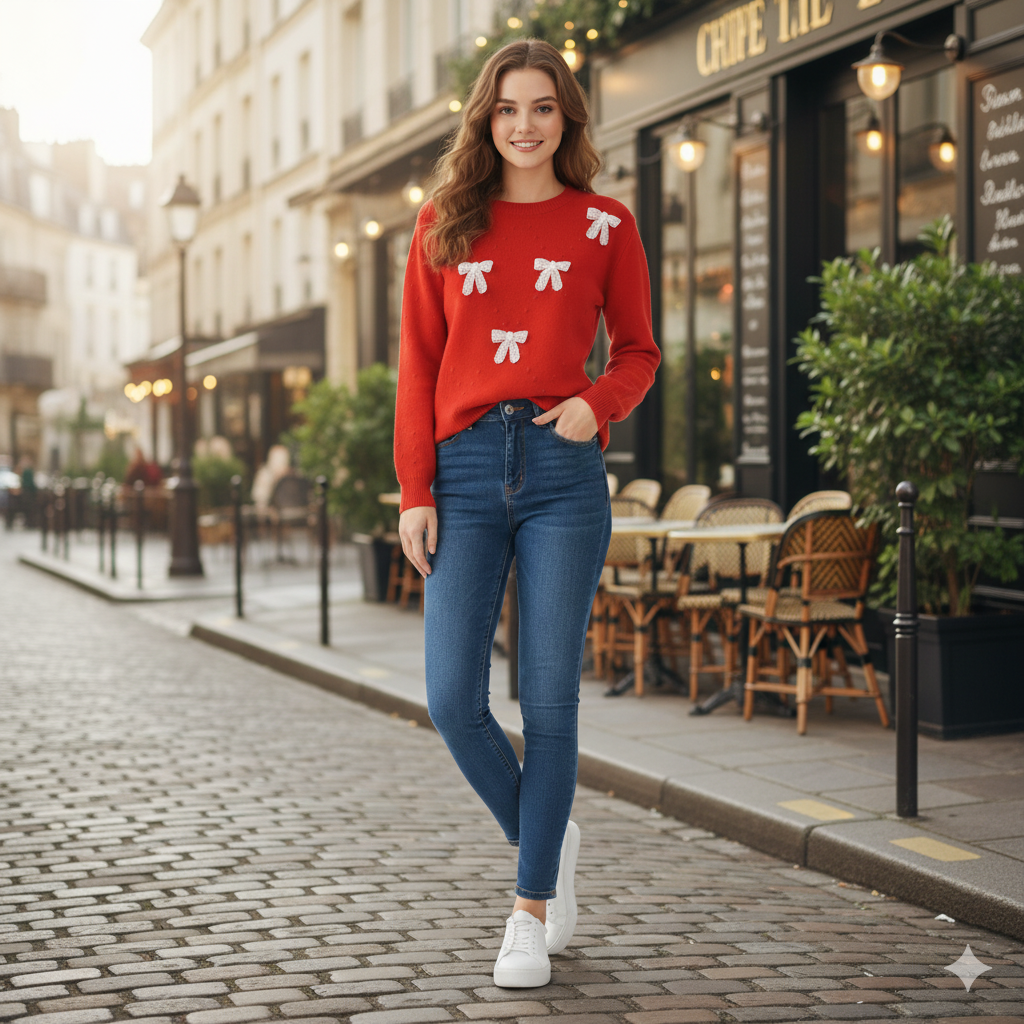 Winter Bow Charm Sweater Top