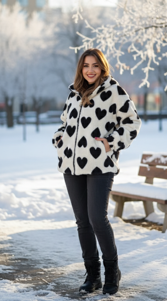 The Cozy Heart-Print Fleece hoodie Jacket