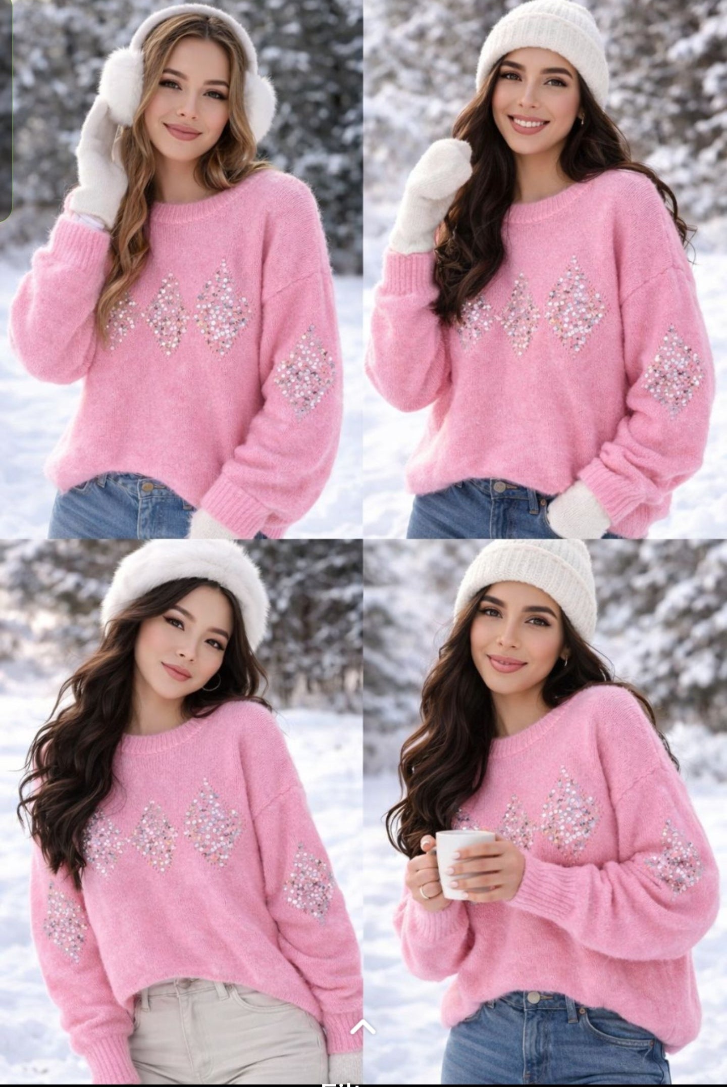 Winter Diamond Sparkle Sweater Top