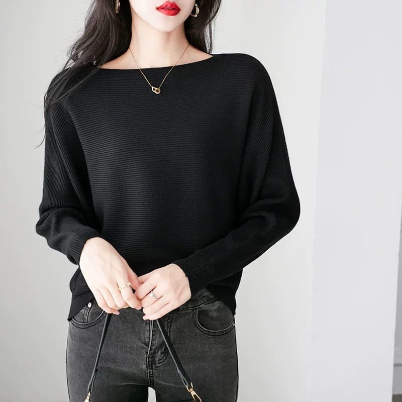 Ribbed boat neck semi winter top