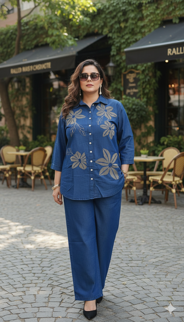 Denim embroidered Cord set