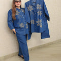 Soft Denim embroidery cordset ..