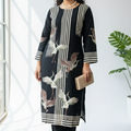 Elegant Black Bird-Print Cordset