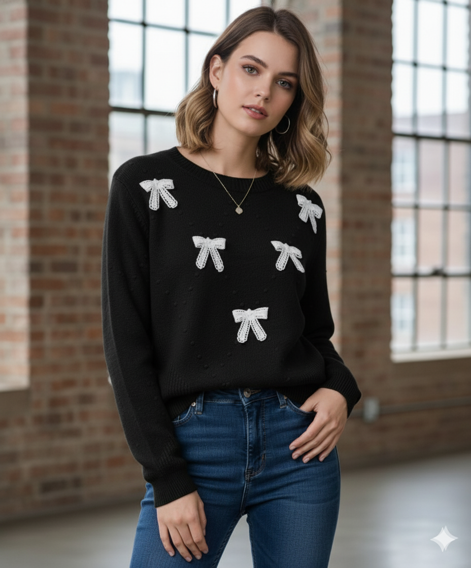 Winter Bow Charm Sweater Top