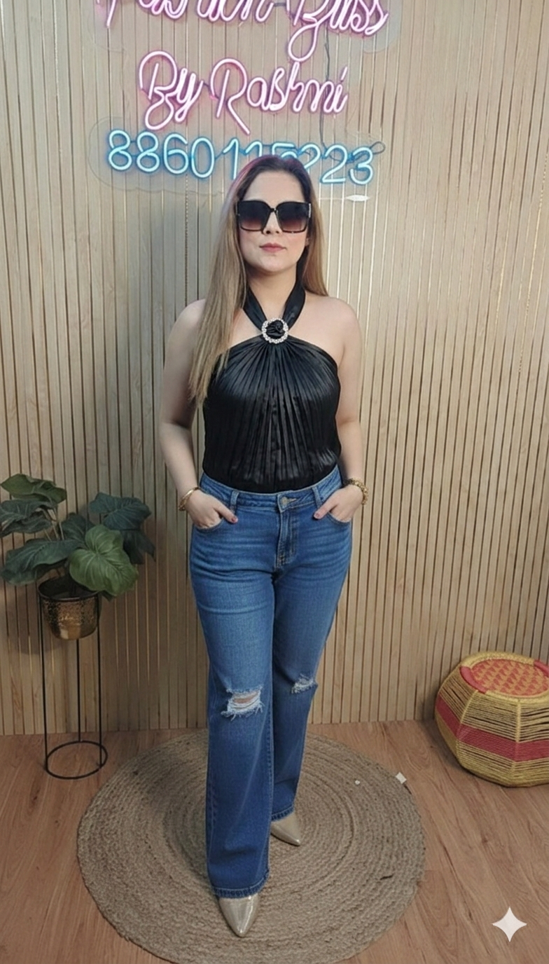 Elegant Pleated Halter Neck Top