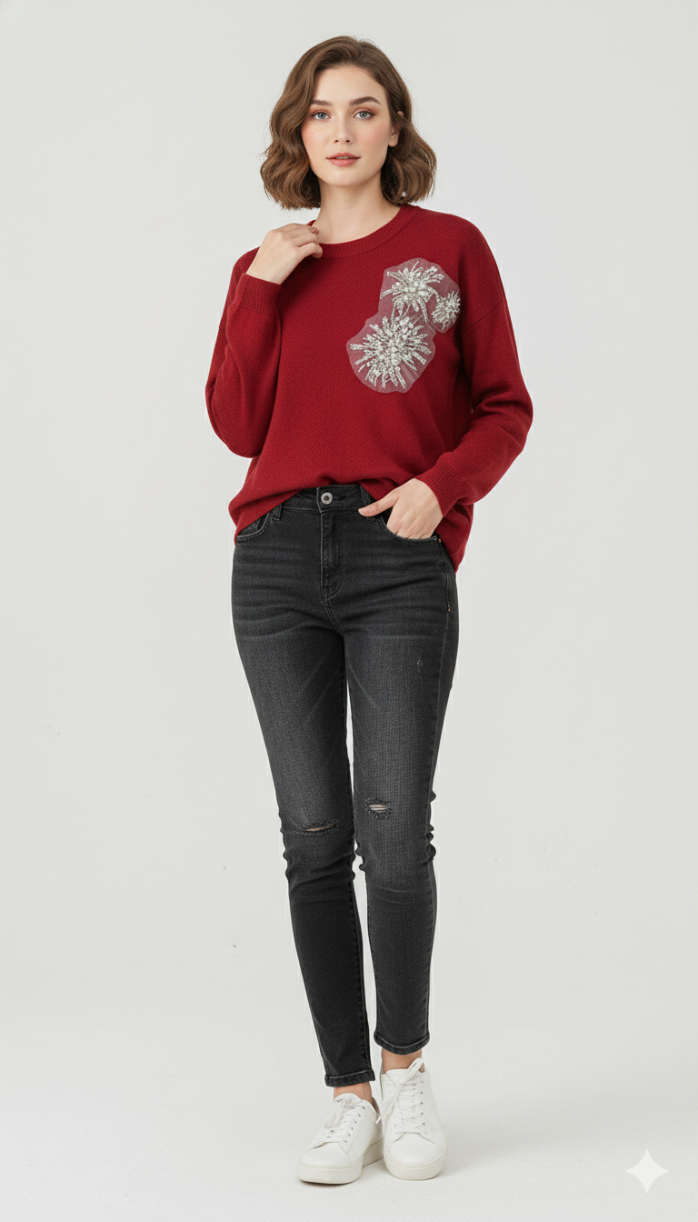 Pearl & Sequin Bloom Knitted Winter top