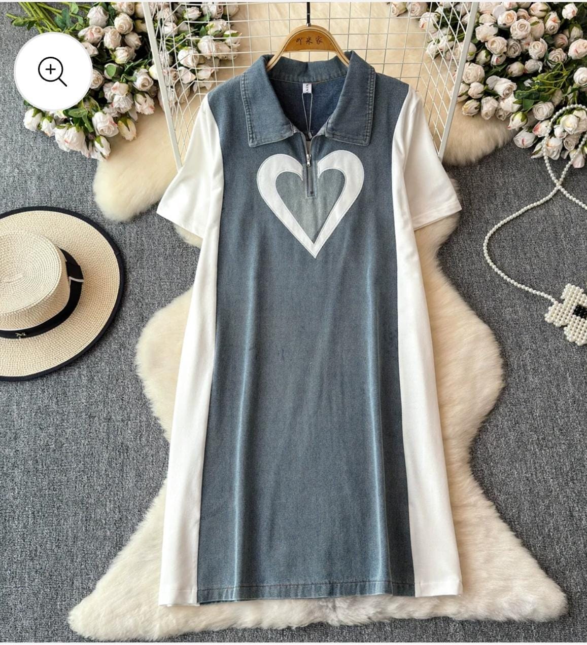 Denim Love Heart Zip Dress"